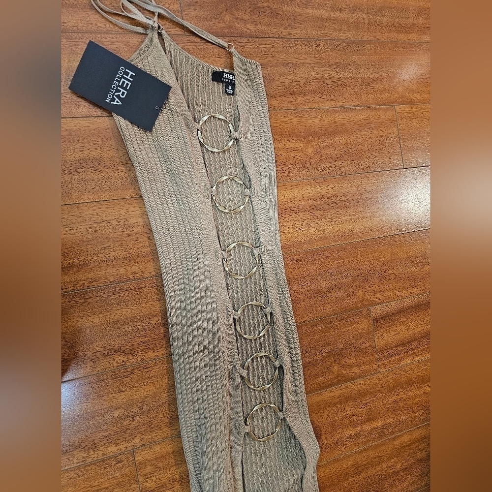 Hera Collection Taupe Dress Ribbed With Side Opening Size S Sexy Clubwear NEW - Picture 13 of 16